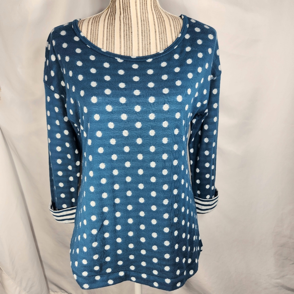 Talbots Petites Teal & White Striped & Polka Dot Long Sleeve Top Size PSmall